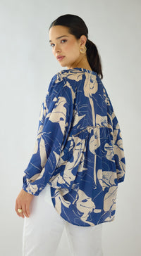 Indigo Bloom Muslin Shirt