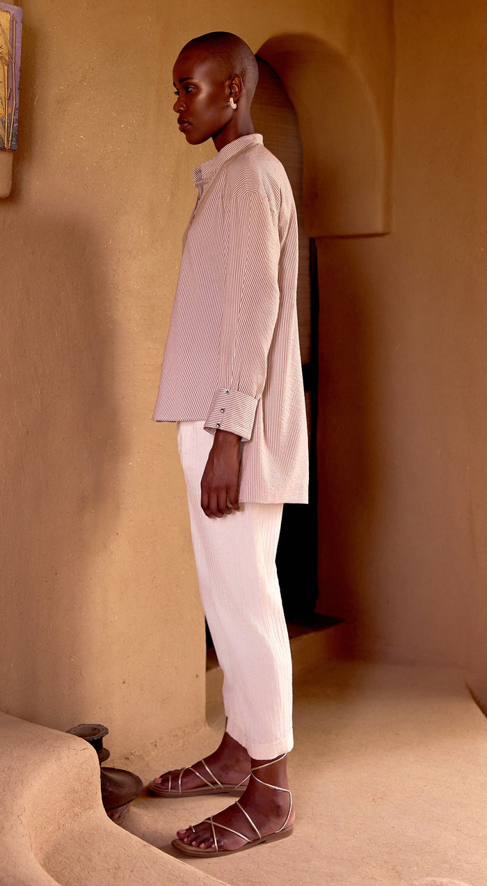 Ivory Striped Embroidered Shirt