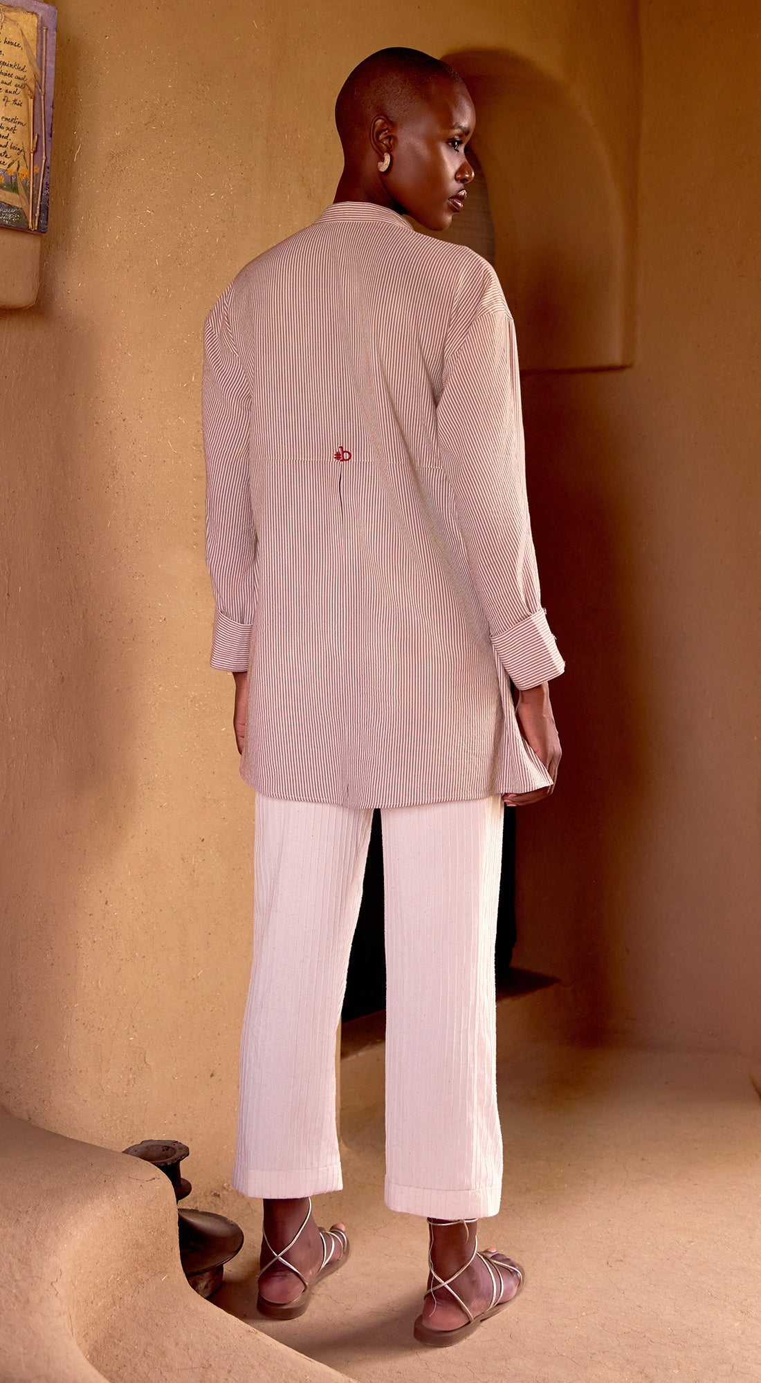 Ivory Striped Embroidered Shirt