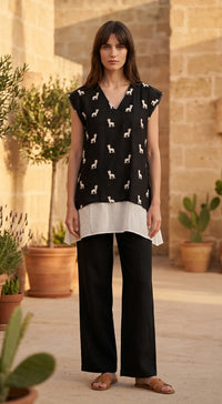 BLACK ORGANZA ANIMAL PRINT TUNIC 1