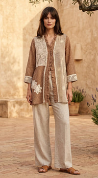 IVORY COTTON JUTE COLORBLOCK TUNIC 1