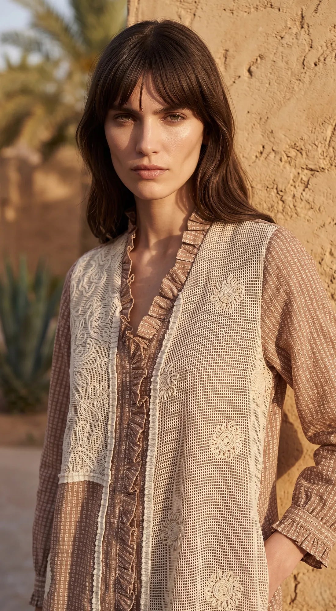 IVORY COTTON JUTE COLORBLOCK TUNIC 2