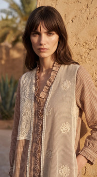 IVORY COTTON JUTE COLORBLOCK TUNIC 2
