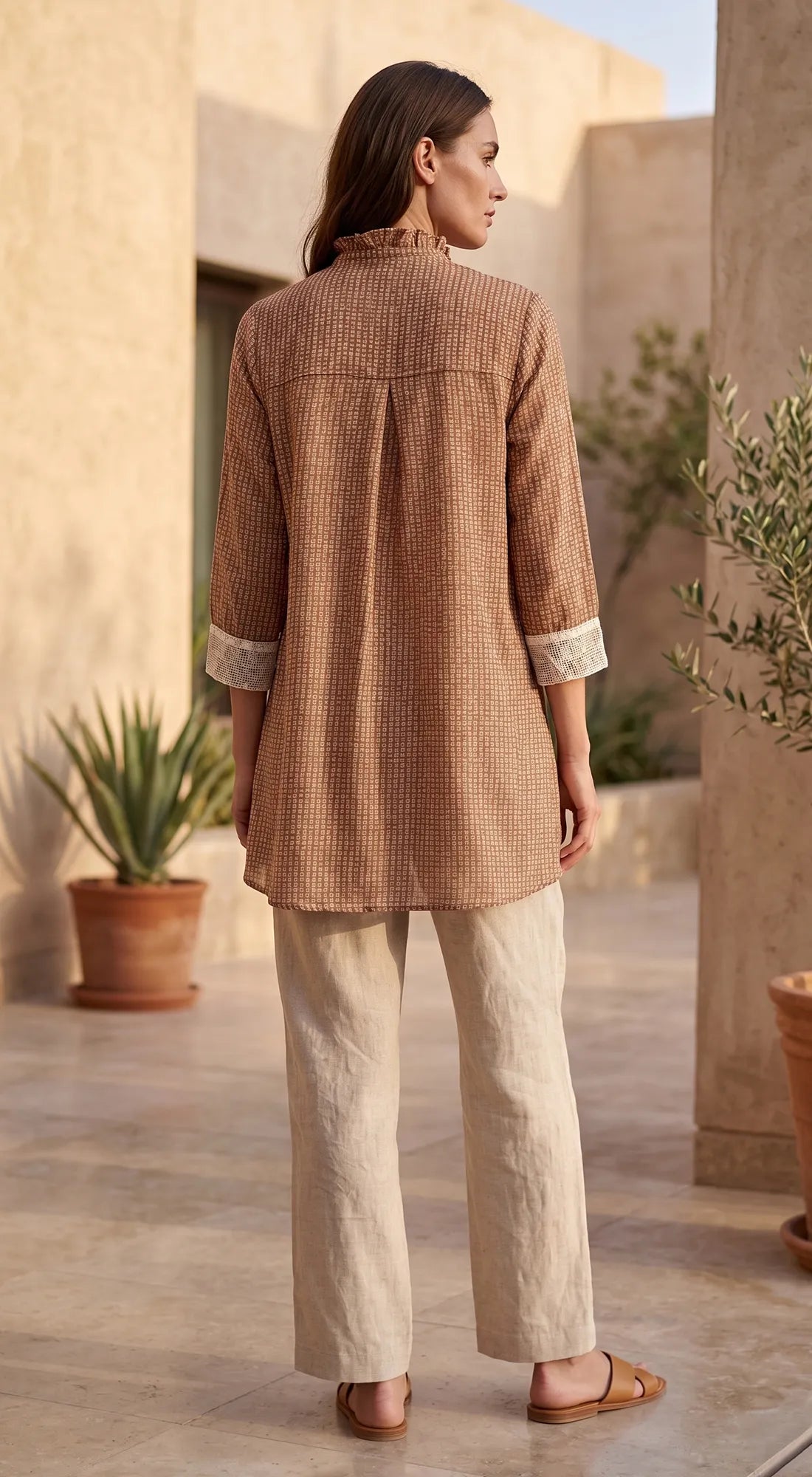 IVORY COTTON JUTE COLORBLOCK TUNIC 3