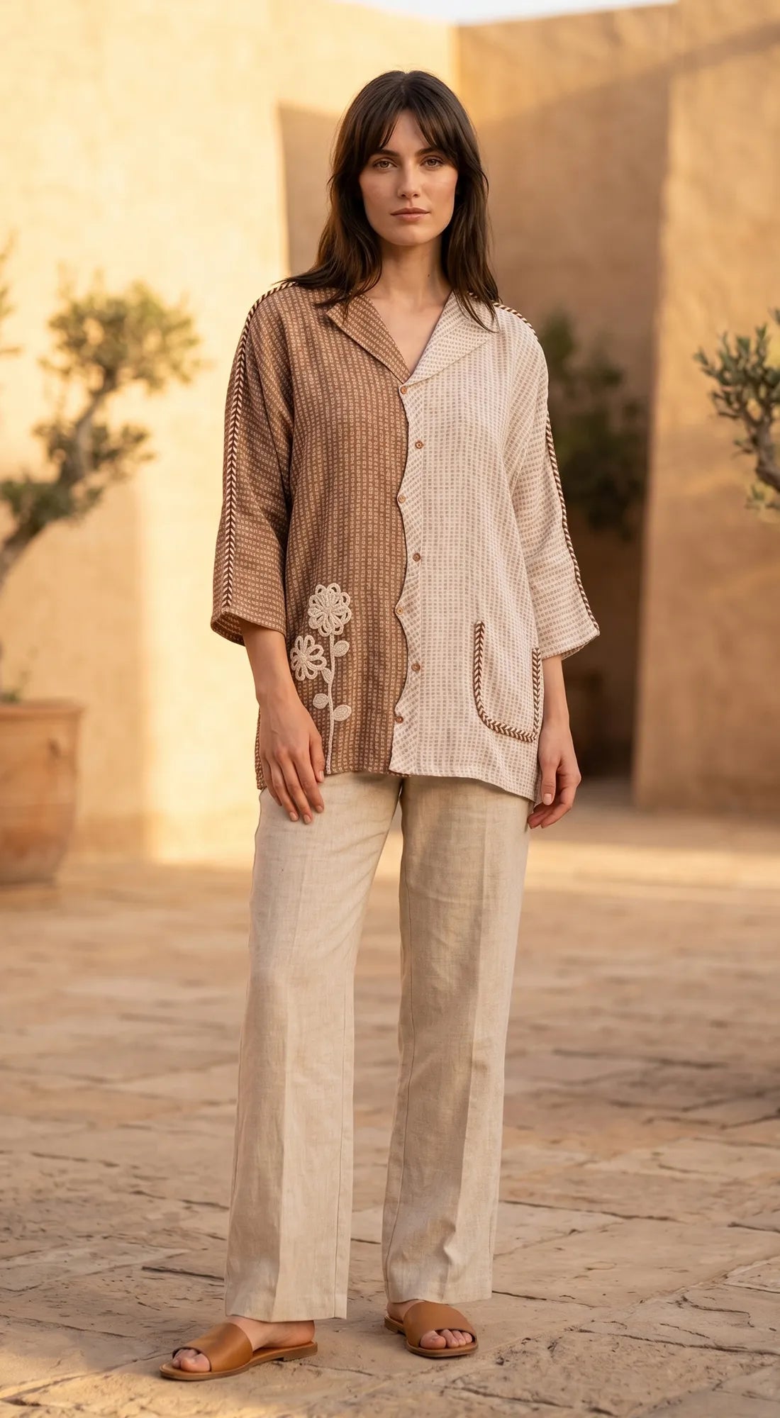 IVORY COTTON JUTE COLORBLOCK SHIRT 1