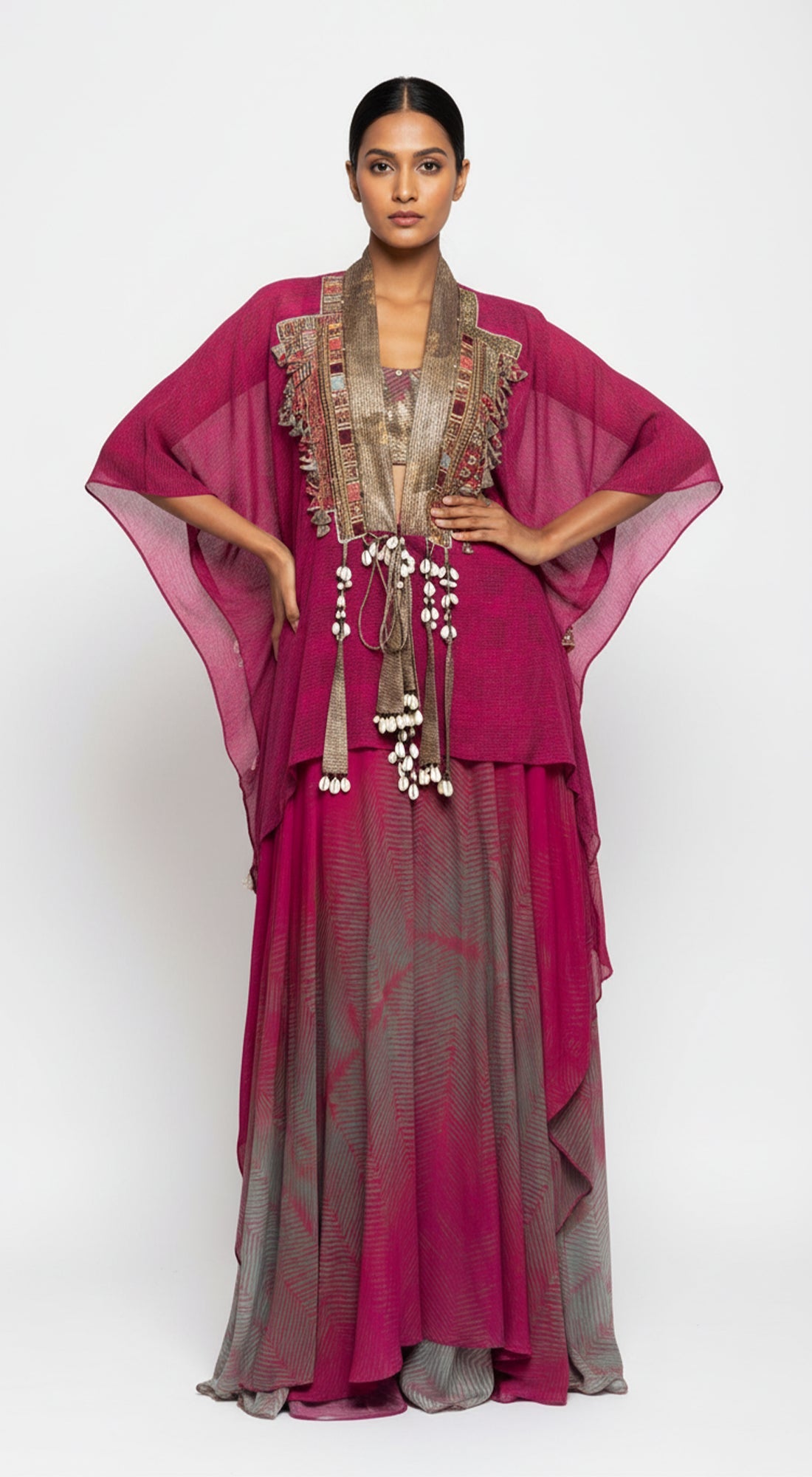 Crimson Dynasty Embelished Cape Set