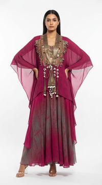 Crimson Dynasty Embelished Cape Set