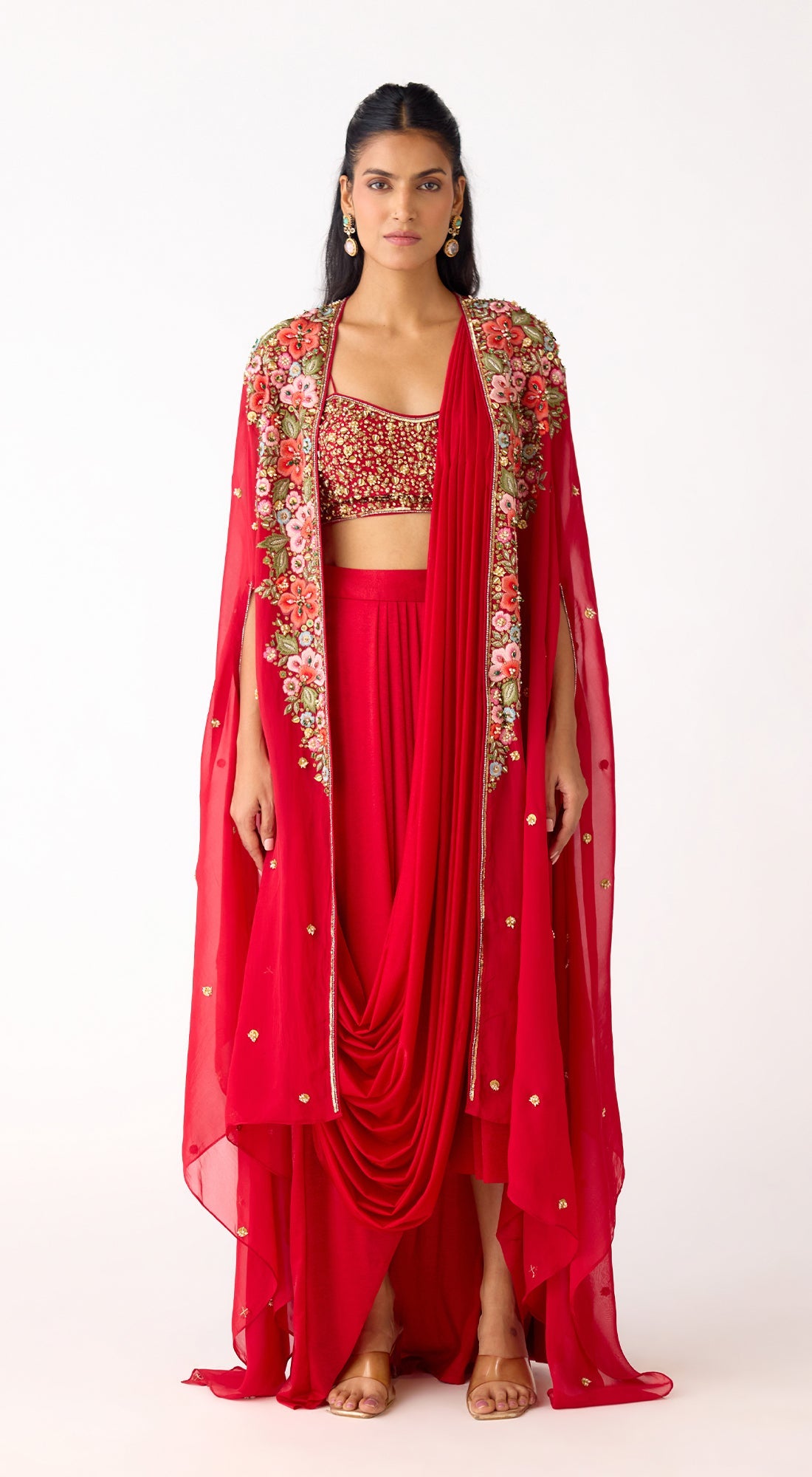 The Scarlet Embrace Draped Skirt & Cape Set