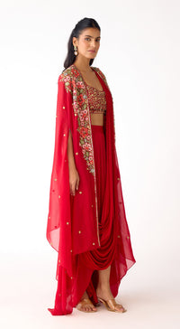 The Scarlet Embrace Draped Skirt & Cape Set