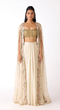 The Golden Mirage Draped Skirt & Cape Set