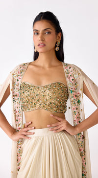 The Golden Mirage Draped Skirt & Cape Set