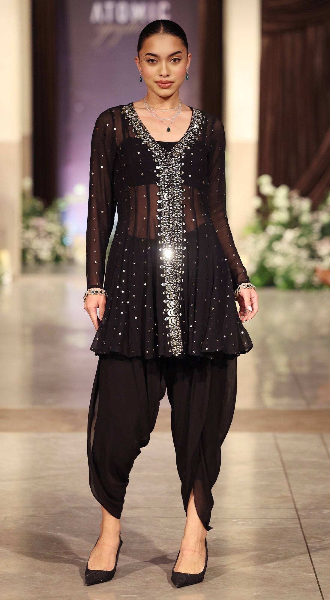 Black Mukaish Georgette Dhoti Set