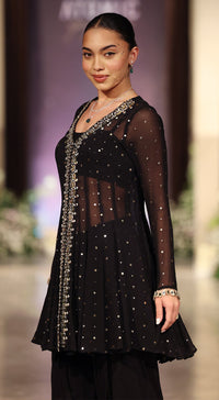 Black Mukaish Georgette Dhoti Set