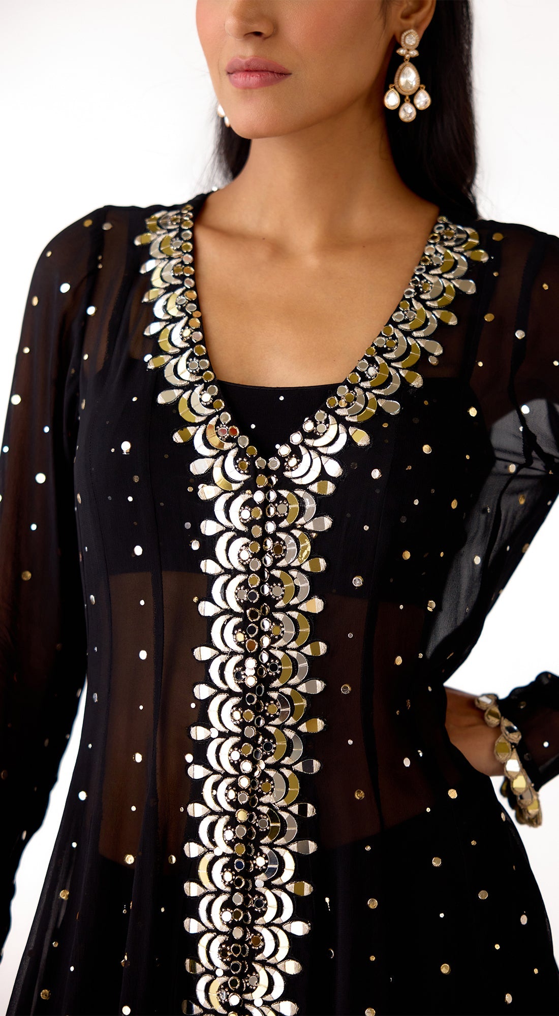 Black Mukaish Georgette Dhoti Set