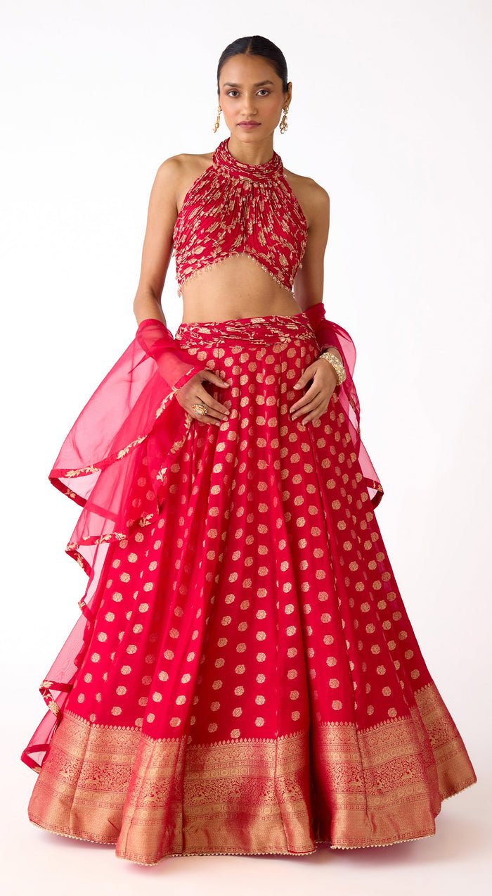 Red Banarasi Lehenga Set