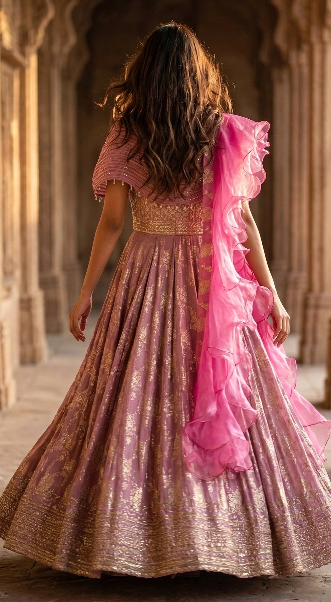 Pink Banarasi Embroidered Lehenga Set