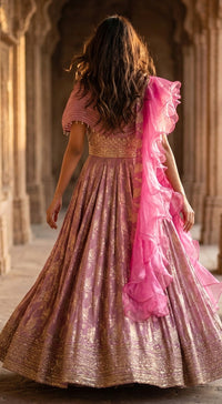 Pink Banarasi Embroidered Lehenga Set