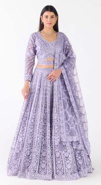 Lavender Net Embroidered Lehenga Set