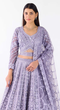 Lavender Net Embroidered Lehenga Set