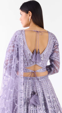 Lavender Net Embroidered Lehenga Set