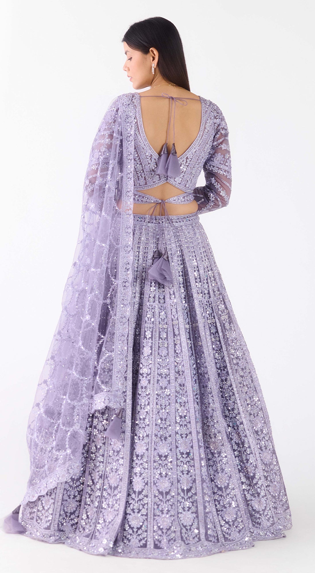 Lavender Net Embroidered Lehenga Set
