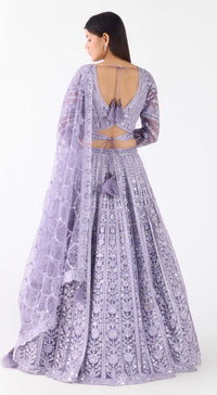 Lavender Net Embroidered Lehenga Set