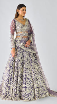 Purple Net Embroidered Lehenga Set