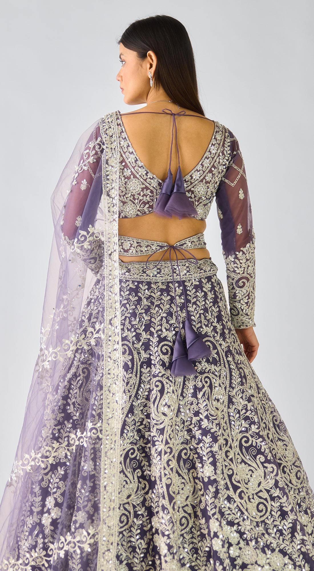 Purple Net Embroidered Lehenga Set
