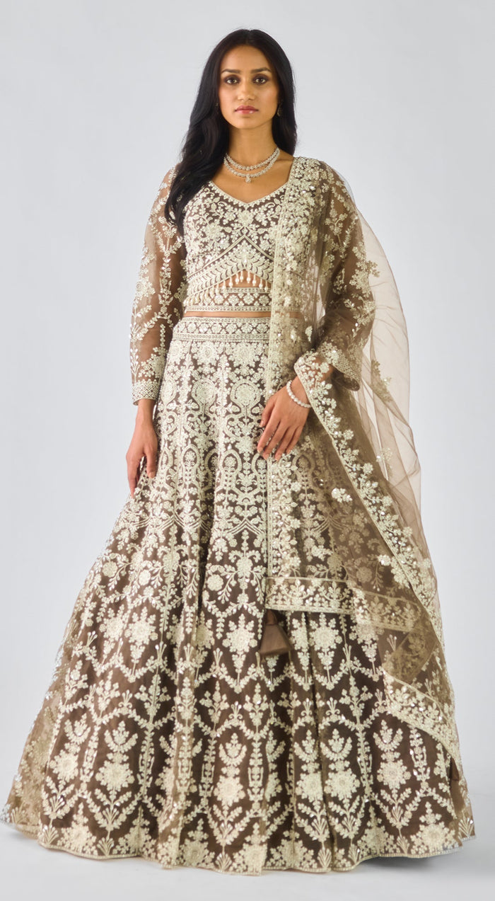 Mouse Net Embroidered Lehenga Set