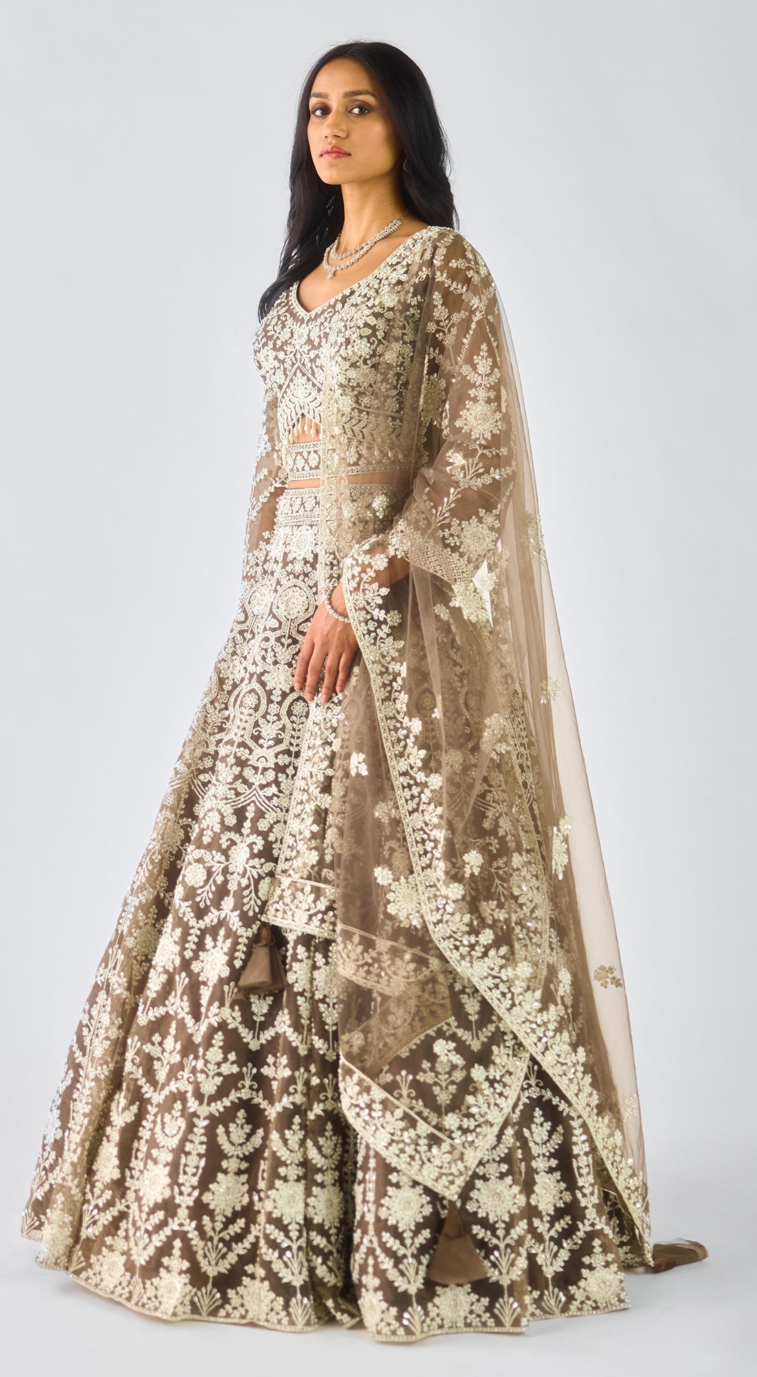 Mouse Net Embroidered Lehenga Set