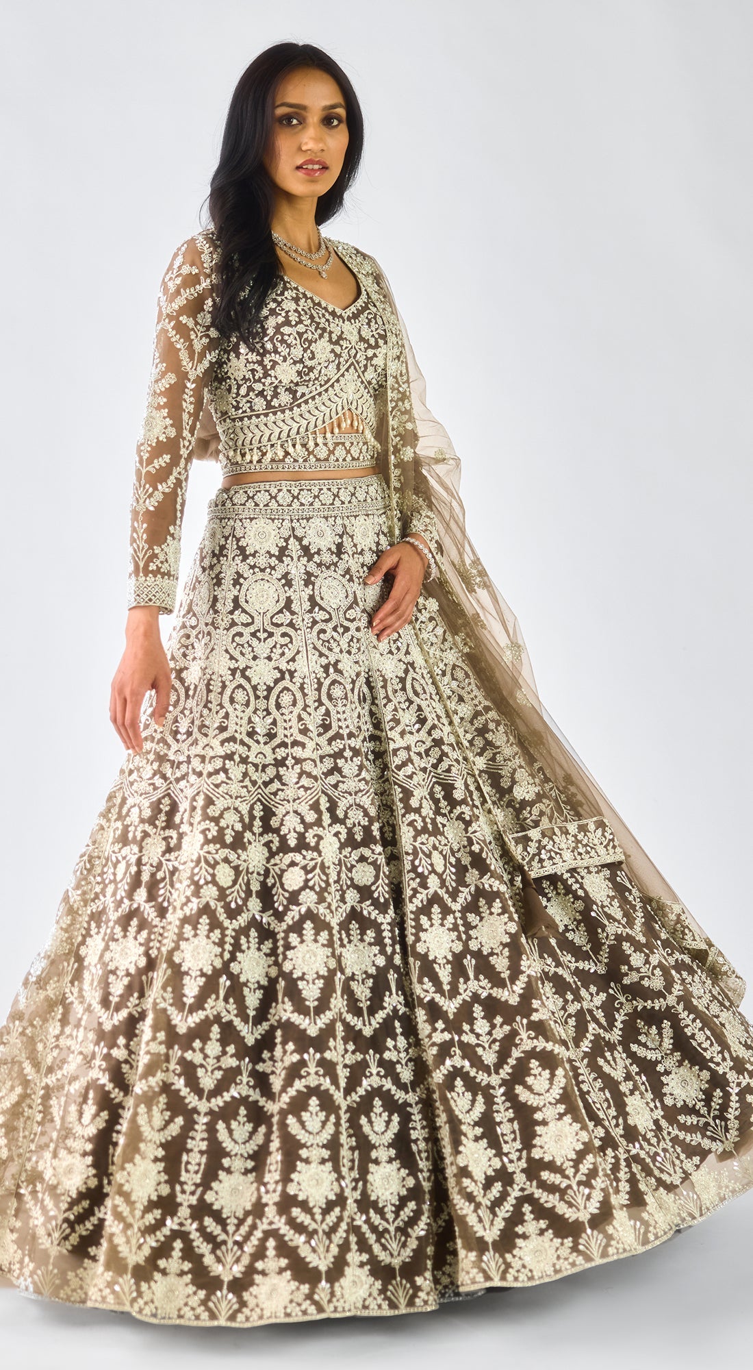 Mouse Net Embroidered Lehenga Set