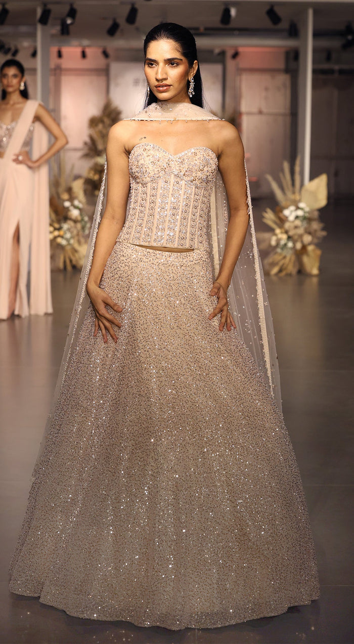 The Rose Champagne Corset Lehenga