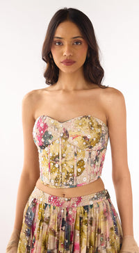 Beige Organza Embroidered Lehenga Set