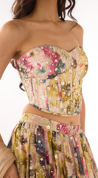 Beige Organza Embroidered Lehenga Set