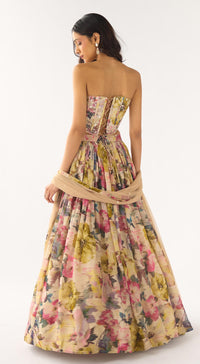 Beige Organza Embroidered Lehenga Set