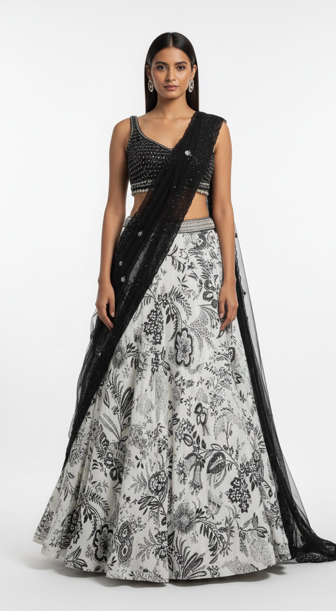 White Crepe Lehenga Set