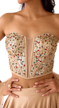 Gold Silk Embroidered Corset Lehenga Set
