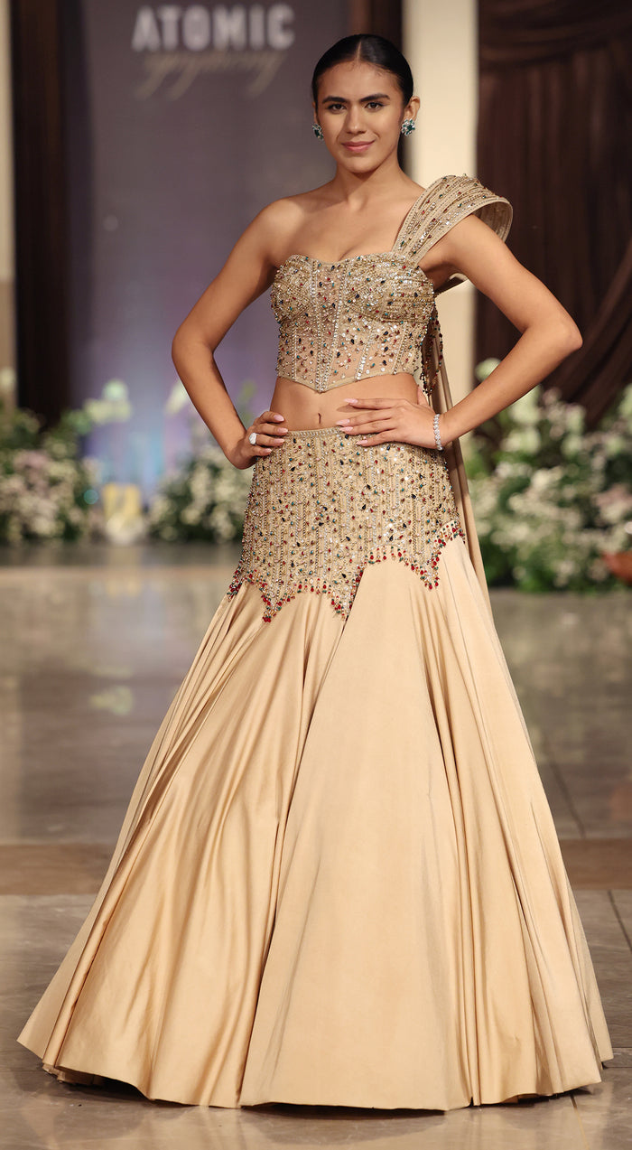 Gold Silk Embroidered Lehenga Set