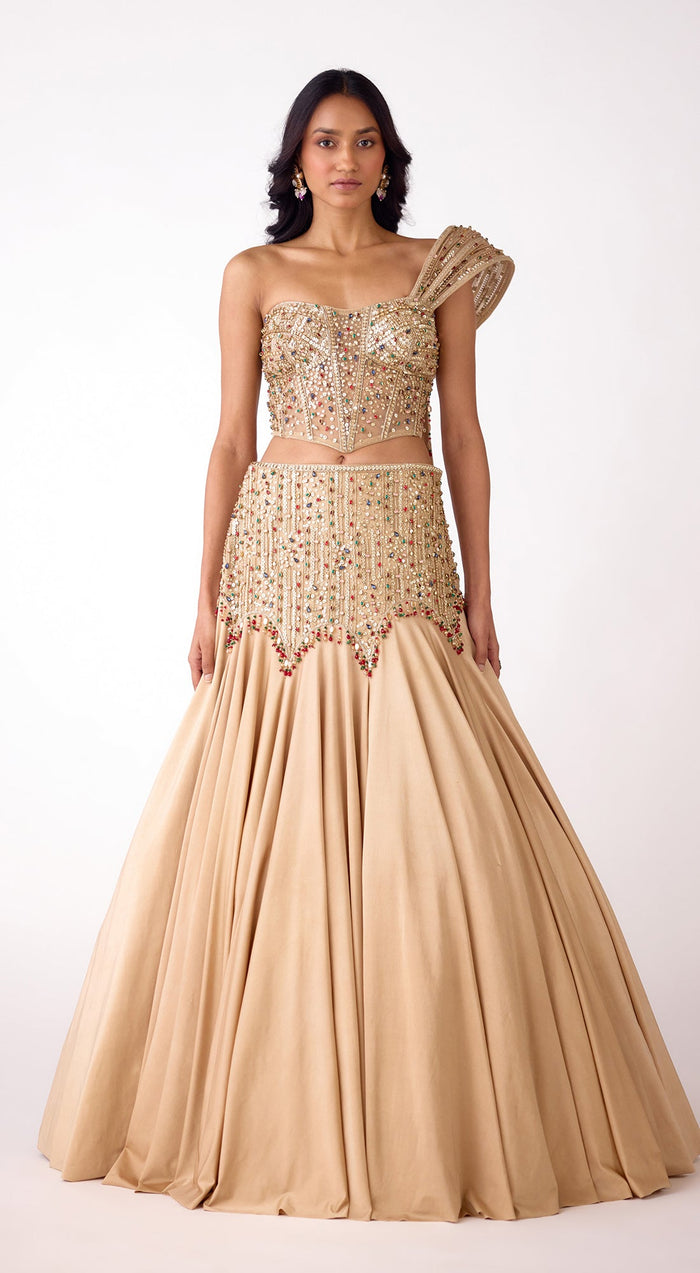 Gold Silk Embroidered Lehenga Set