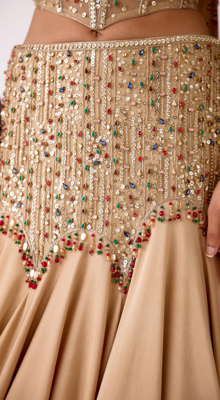 Gold Silk Embroidered Lehenga Set