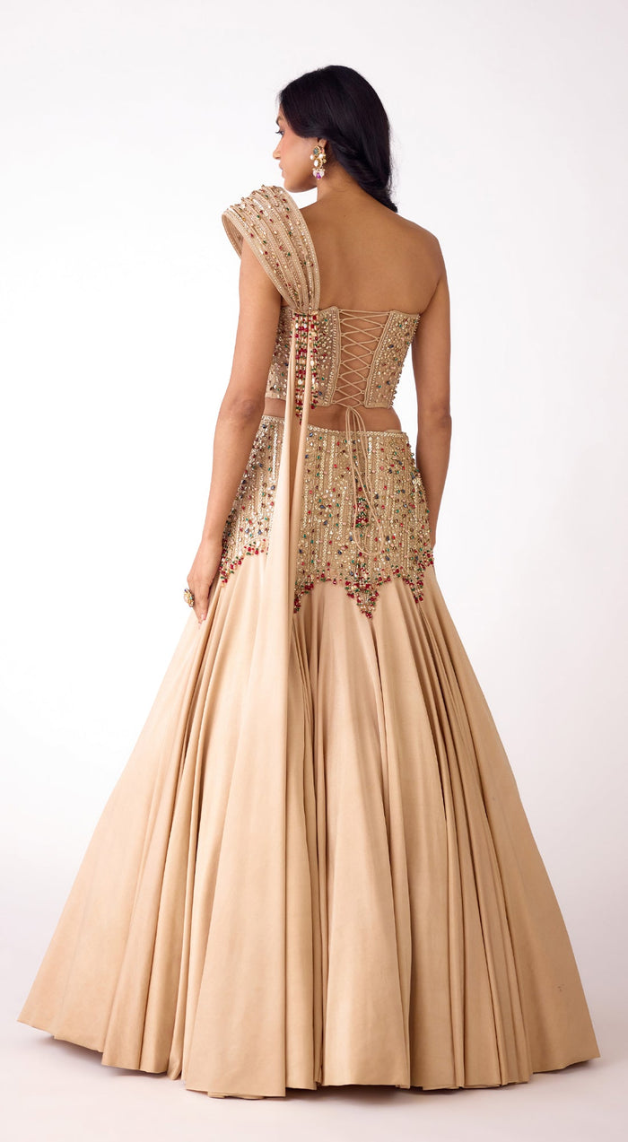 Gold Silk Embroidered Lehenga Set