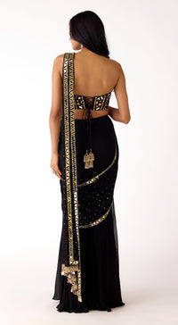 Black Mukaish Georgette Saree Set