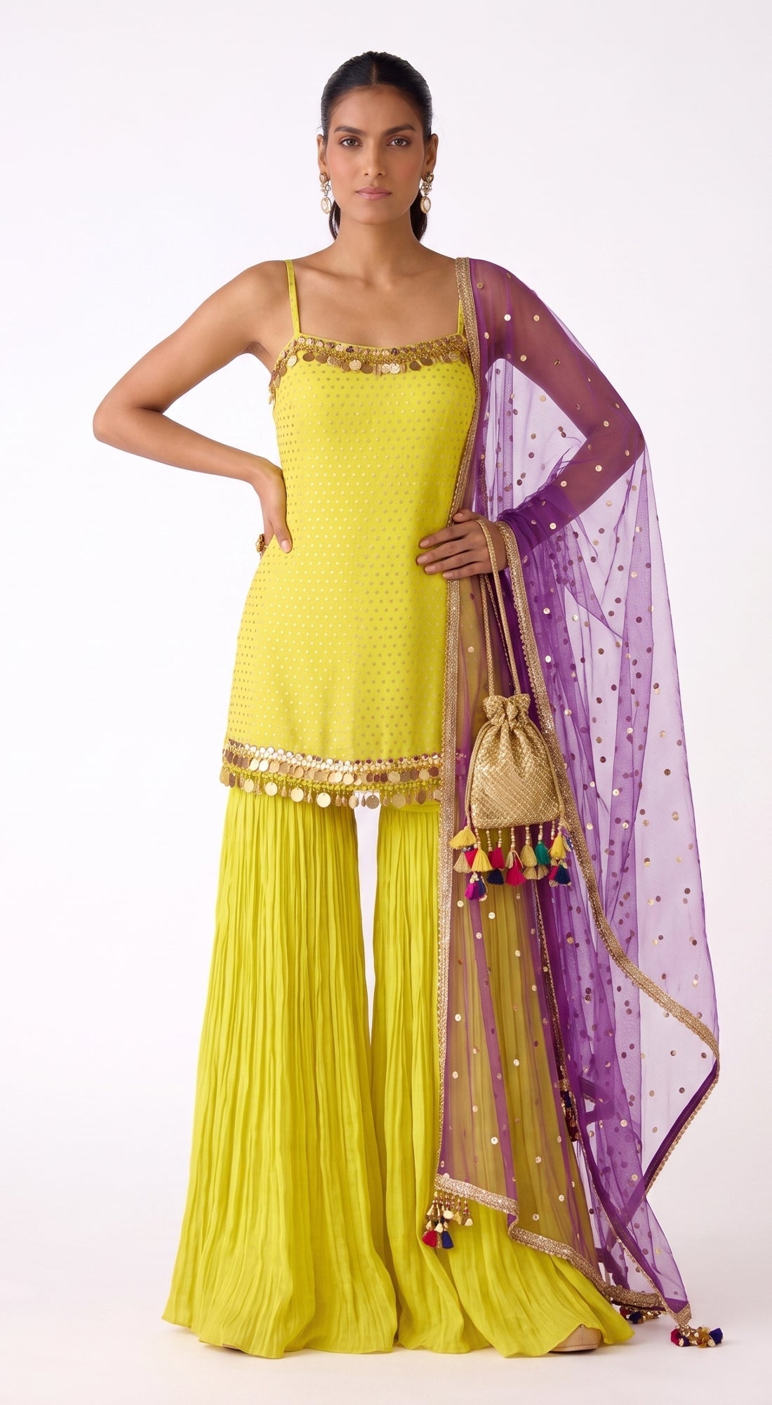 Lime Chinon Embroidered Sharara Set