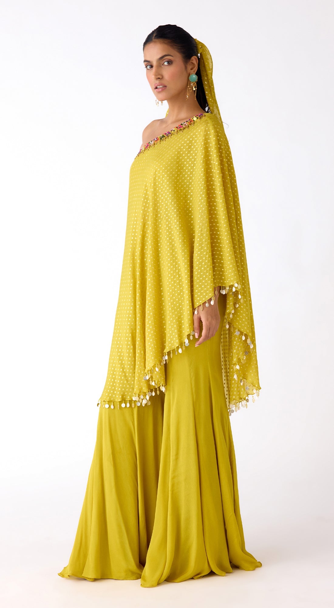 Yellow Chinon Sharara Set