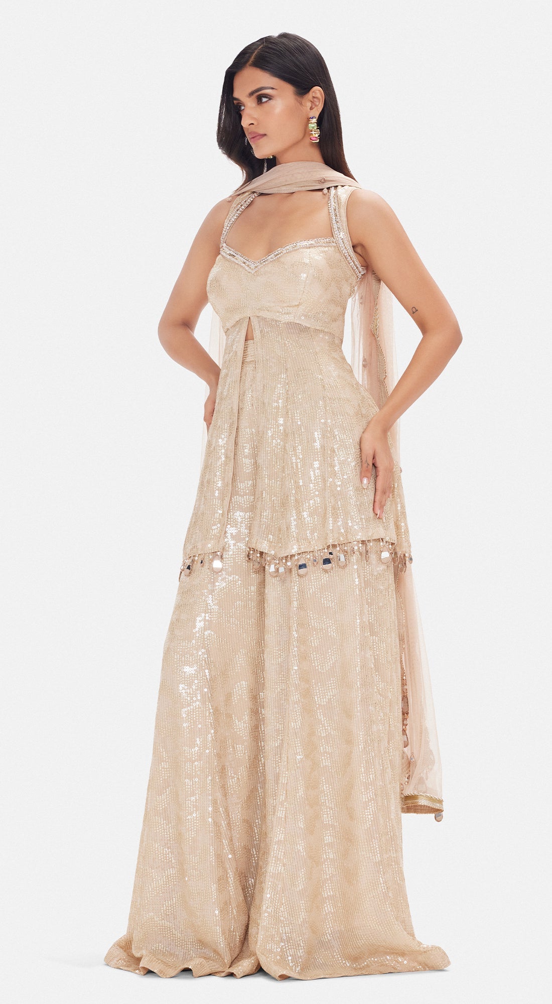 The Beige Shimmer Sharara Set