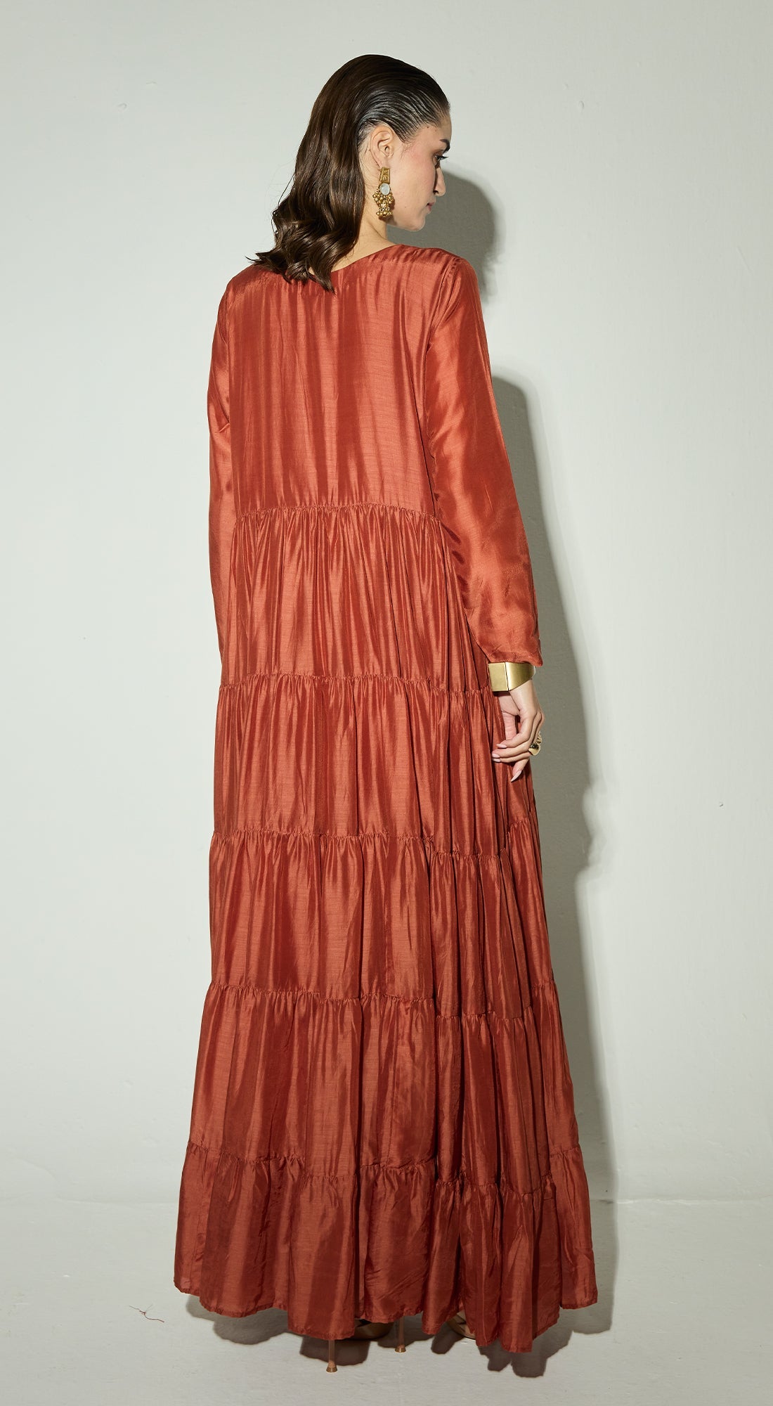 Rust Silk Embroidered  Anarkali Set