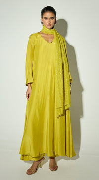 Green Silk Embellished Anarkali Set