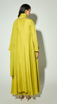 Green Silk Embellished Anarkali Set