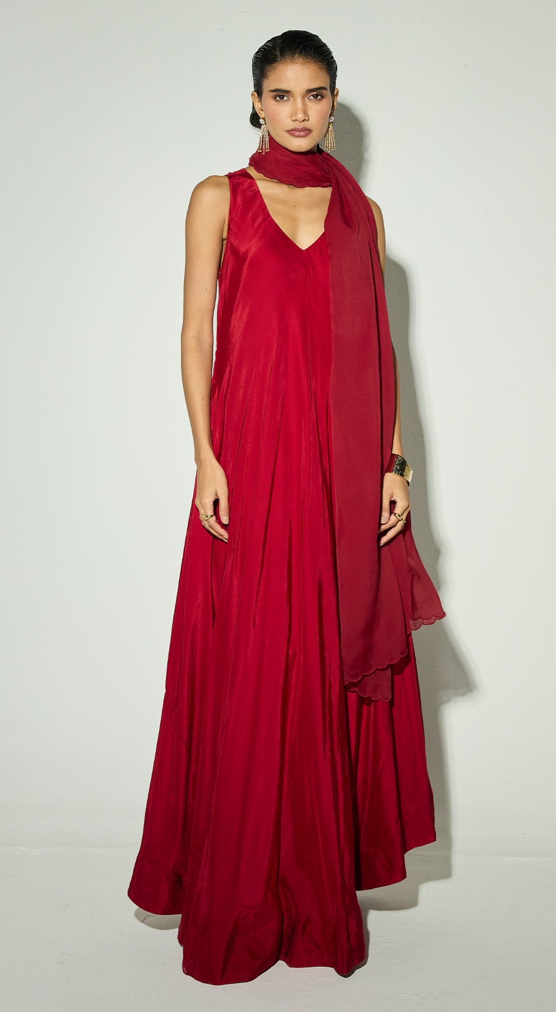 Red Silk Anarkali Set