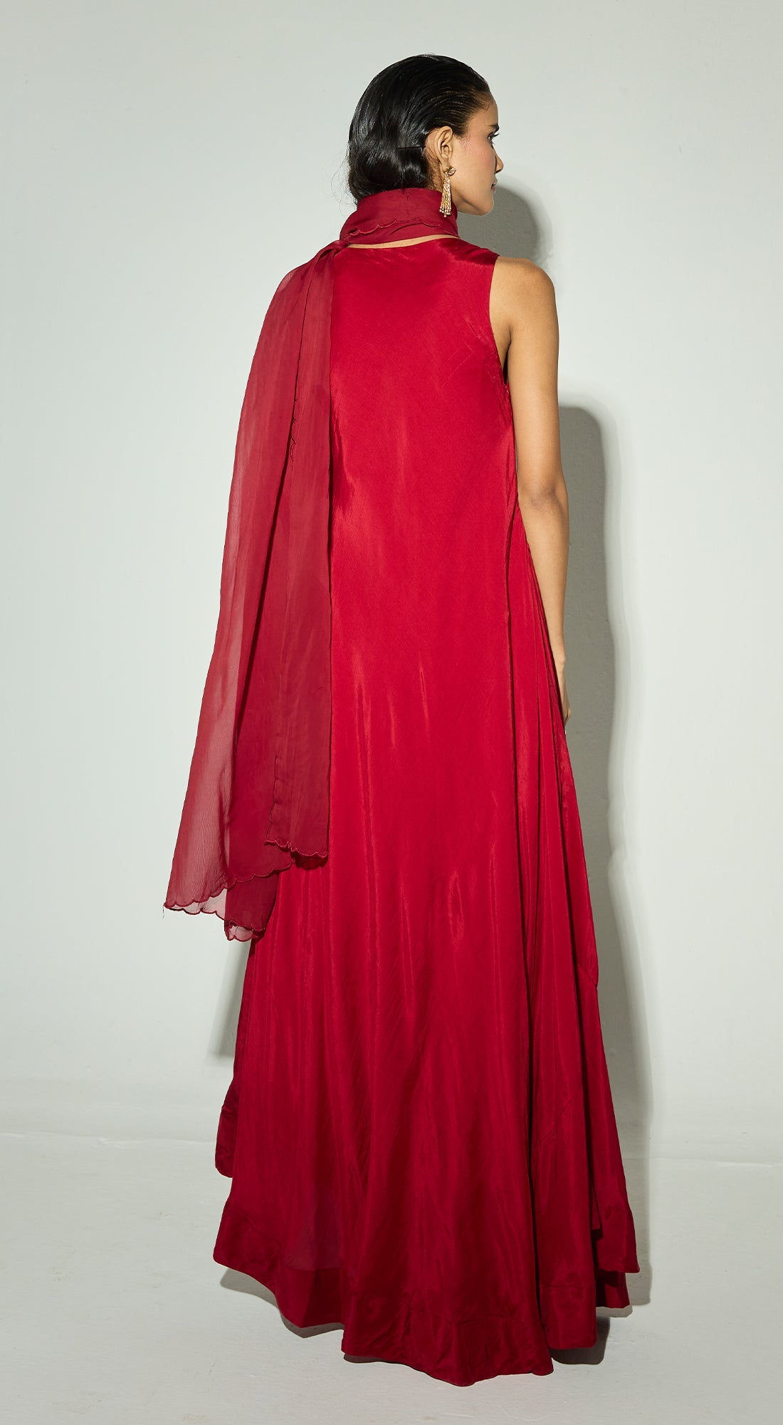 Red Silk Anarkali Set